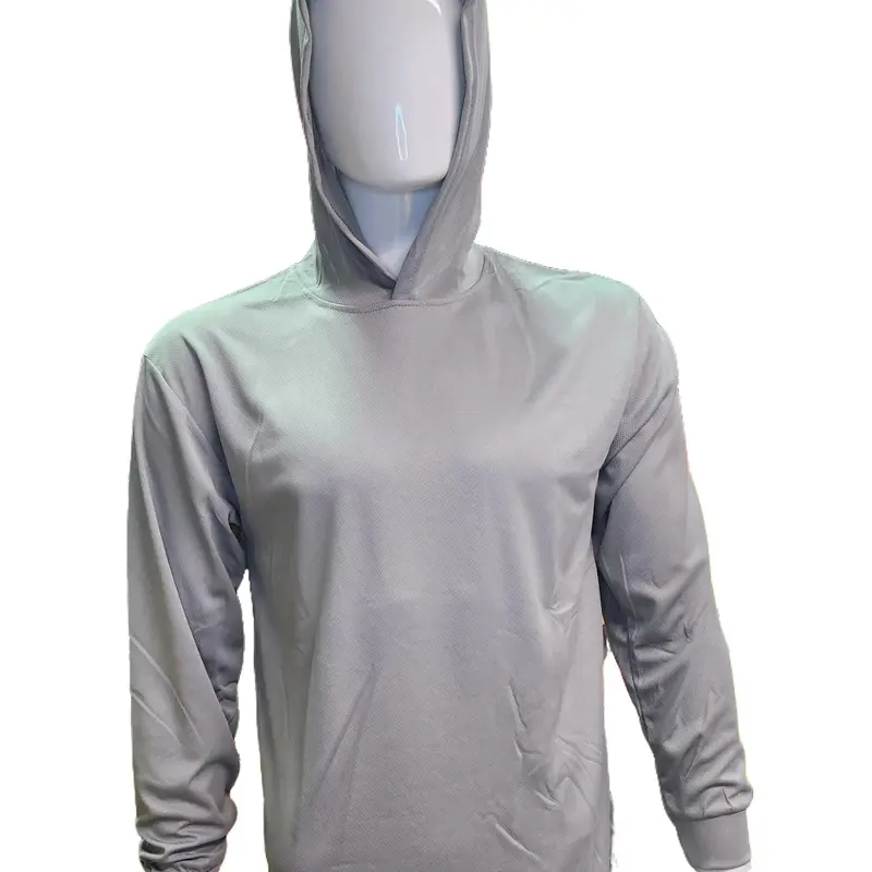 Hi Visibility ultra light weight Light Grey Long sleeve hoodie shirt / polyester birdeye Fabric for quick dry