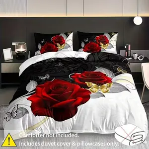 Luxurious Rose Down Comforter Set, Soft and Cozy Decorative Bedding Set for All Seasons, Elegant Bedroom Decor, Fashionable Home Decoration, Soft Bedding Sets
