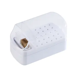 Fcozpjk 2 in 1 Nail Drill Bit Holder and Nail Drill Bits Cleaner Brush Case 30 Holes Nail Drill Bits Organizer Display Stand Container Box Manicure Drill Cleaning Brush Professional Nail Art Tools