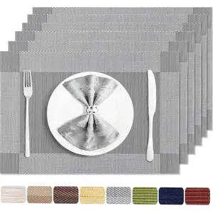 Placemats Set of 6 Washable&Wipeable Placemats For Dining Table,Kitchen,Indoor,Outdoor Table Mats Heat Resistant Non Slip Woven Vinyl Table Placemats (Grey,6PCS)
