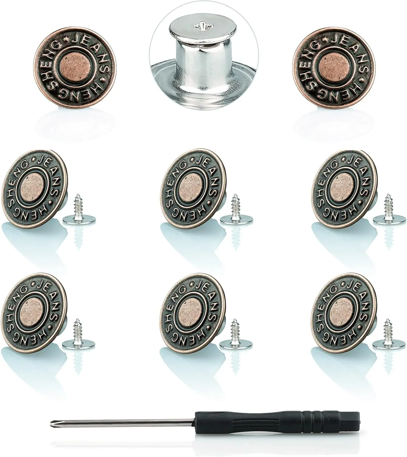 20mm Heavy Brass Jeans Button Replacement Kit - Flat Back No-Sew Screw ...