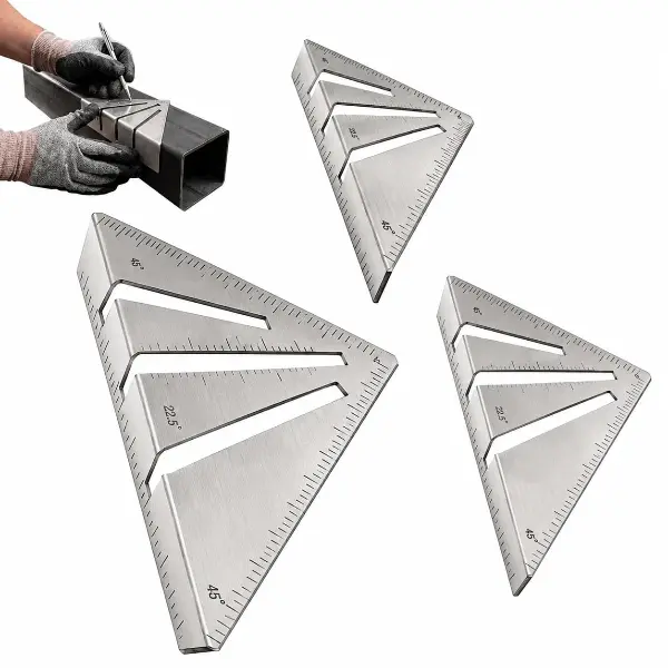 Miter Square Heavy Duty Metal Tool with Laser-Etched 45°, 90° and 22.5° Markings, Precision Layout Square for Woodworking, Carpentry and Metalworking