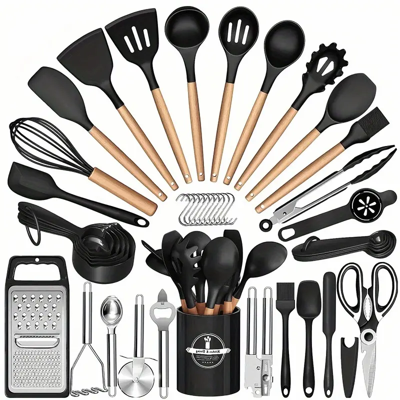 37/44pcs Complete Silicone Kitchen Cooking Utensil Set, Ultra Cost-Effective All-In-One Kitchen Gadgets, High Heat Resistant Non-Stick Cookware Tools, Dishwasher Safe, Ideal for Cooking Beginners And Kitchen Enthusiasts, Perfect Holiday Gift