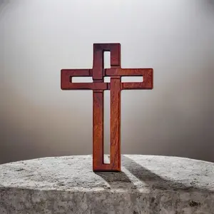 Wood Cross with Cross Over Design.  Made from Hard Wood Material. For Home Decor and Religious Use