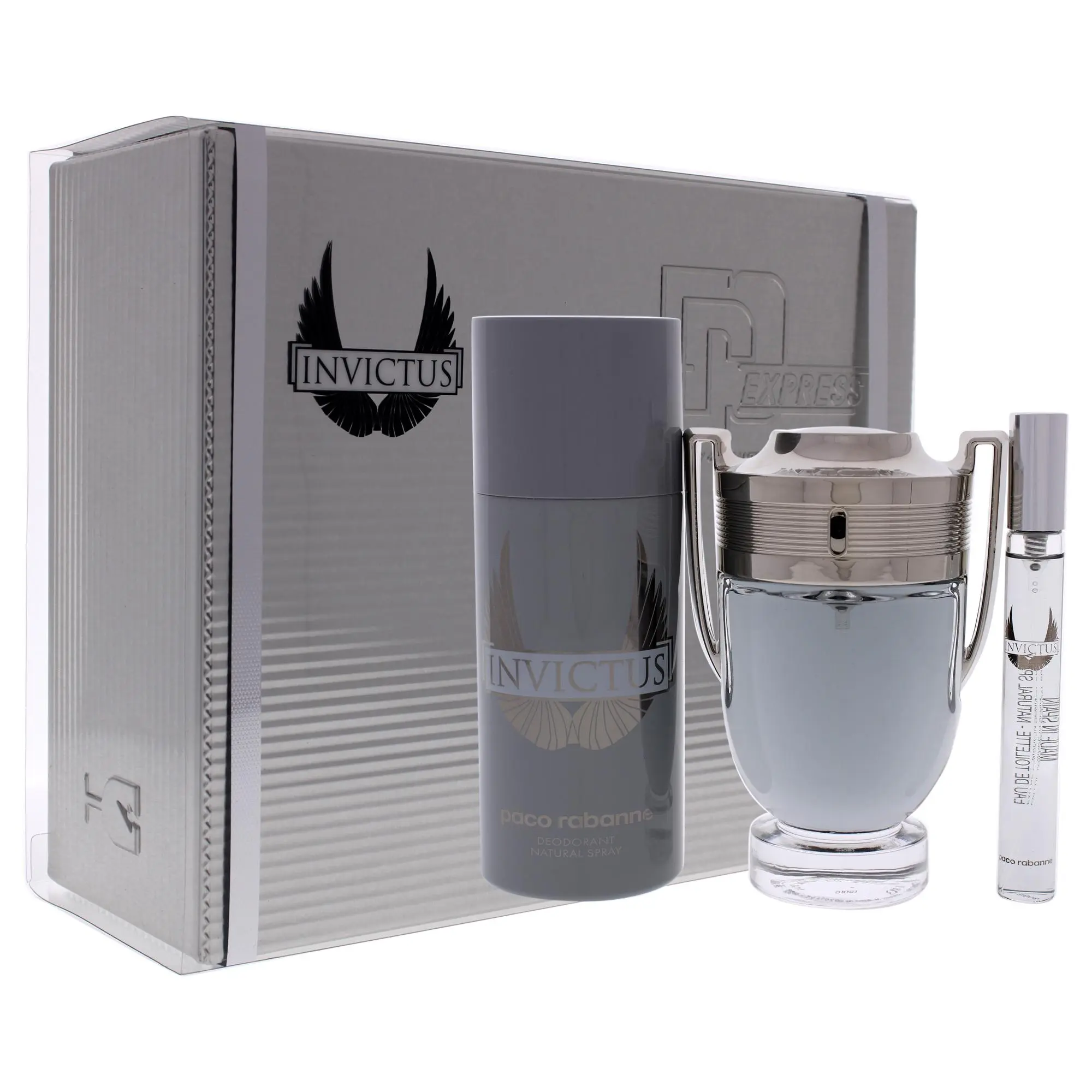 Invictus by Paco Rabanne for Men - 3 Pc Gift Set 3.4oz EDT Spray, 0.34oz EDT Spray (Mini), 5.1oz Deodrant Spray