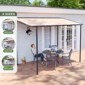 Aoxun 3-Size Lean-to Gazebo | Outdoor Pergola (8x5/10x6/10x12) | UPF50+ UV Resistant Waterproof Canopy | Wall-Mounted Sloped Roof Awning for Patio Backyard Deck Garden | Khaki Sun Rain Protection