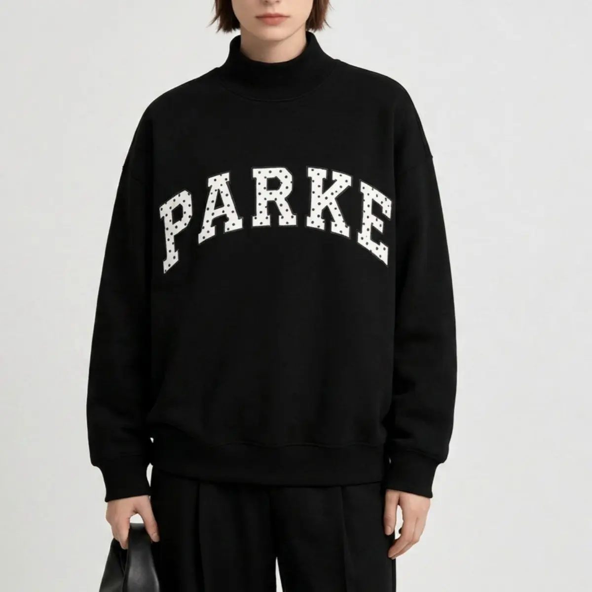 PARKE Women’s Loose Pullover Sweatshirt, Stand‑Out Letter Embroidery Polka‑Dot Warm Crew Neck Fitness Sports Top