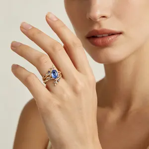 Copper Inlaid Colorful Zirconia Stacking Rings |   Creative Leaf Design, Euro-American Style Statement Rings, Adjustable, Elegant Gift