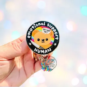 Emotional Support Human Badge Reel – Halloween Badge Holder – Glitter Retractable ID Holder - Teacher Lanyard - Nurse, Teacher, Office Accessory - Handmade Gift for Teachers, Nurses, & Office Staff