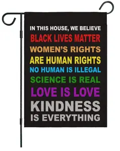 Vertical Double-Sided Pride Garden Flag, 12.5"x18", "In This House We Believe Science Is Real, Black Lives Matter" Slogan, Indoor Patio & Outdoor Home Decor Banner
