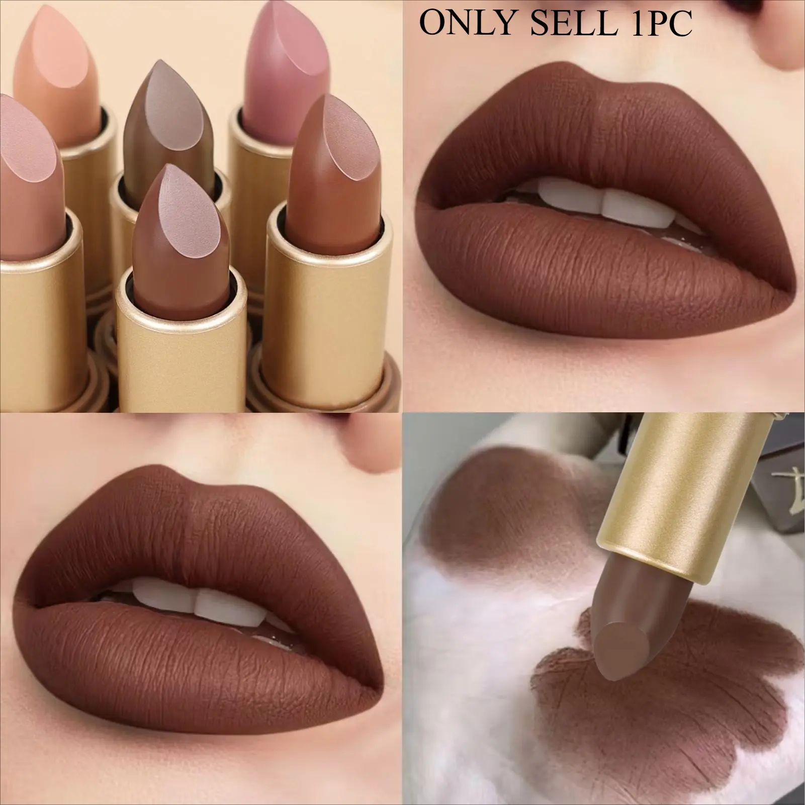 1PC Matte Lipstick Matte Velvet, Waterproof Non-Fading, Lift Color Brightening , Suitable for All Light Beige Tones Brown Dark Lips,Gift for Girl