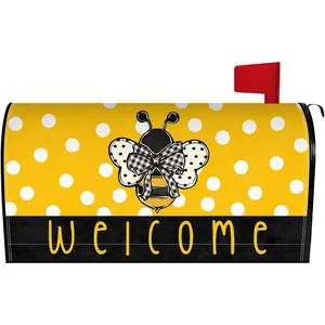 Spring Summer Mailbox Cover 21x18 Inch Bee Yellow Post Letter Box Covers Seasonal Magnetic Waterproof Mail Wraps for Outdoor Yard Garden Standard Mailbox Decor