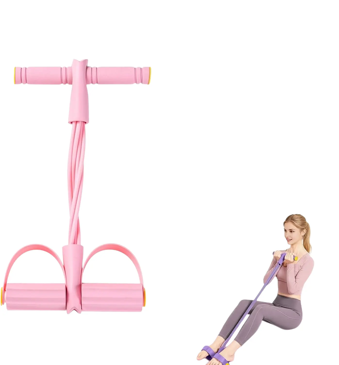 6-Level Adjustable Pedal Resistance Bands with Non-Slip Soft Foam Handles, Multi-Functional Elastic Tension Rope Yoga Sit Up Assist Puller Portable Home Full Body Workout Training Equipment