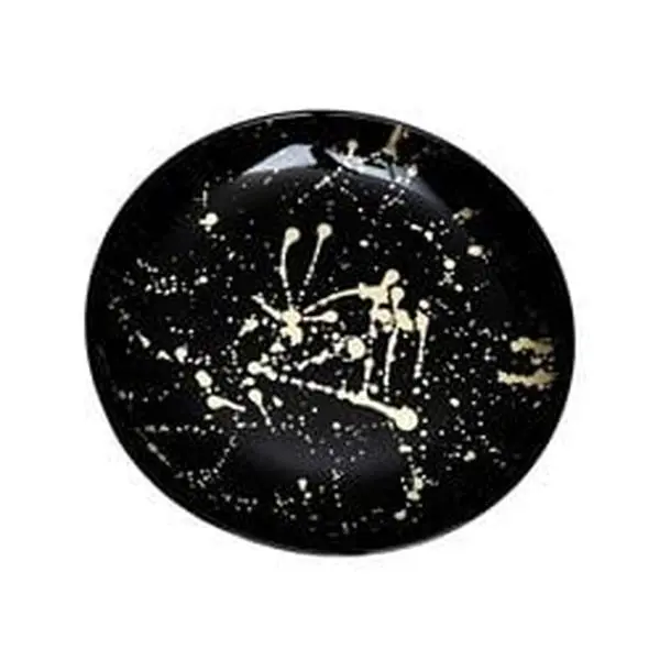 Round Glass Trophy Salad Plates - 8 in. Diameter, 8.25 in. Width, Black with Splashy Gold Rim, Modern Kitchenware, Set of 4, Hand Wash Safe, Party Service Plates for Dining Tabletop