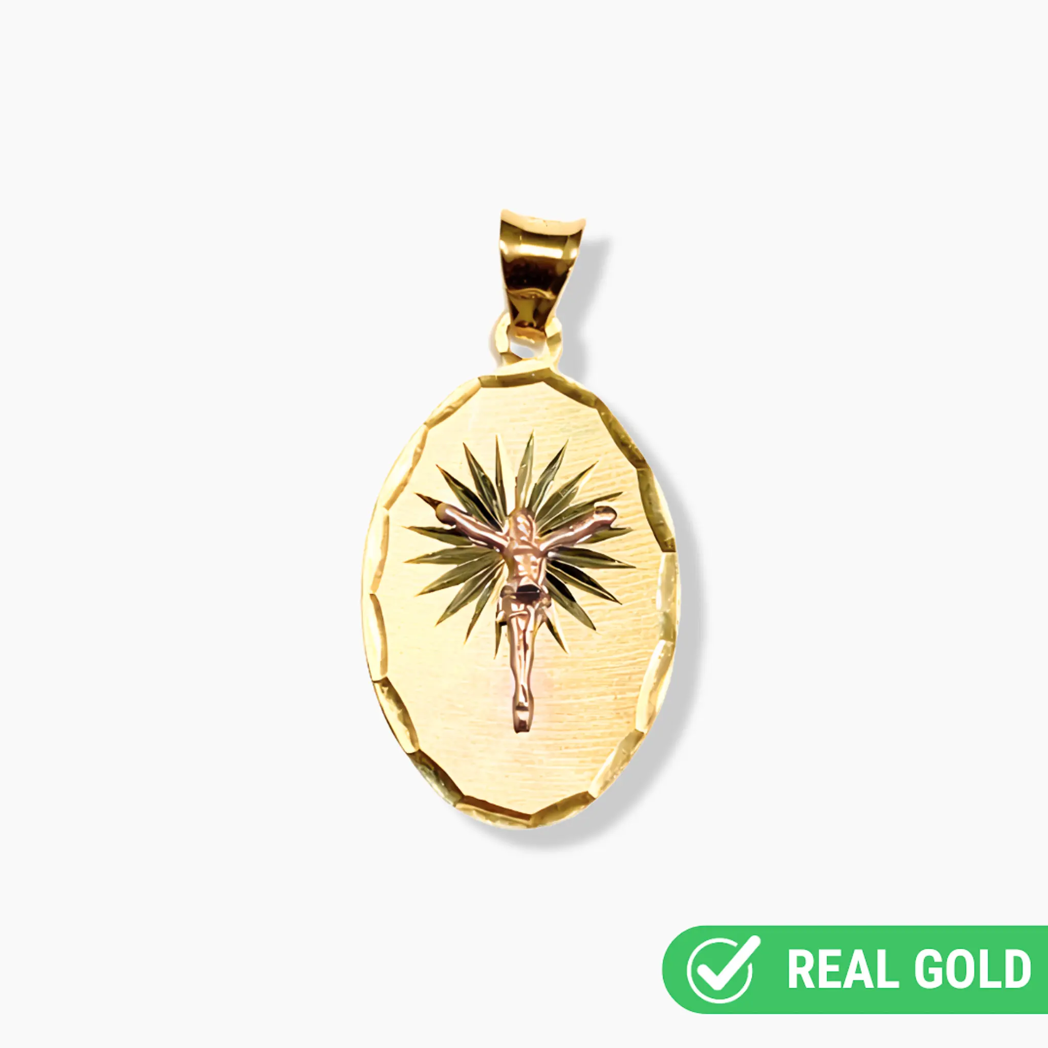 14K YELLOW GOLD JESUS OVAL SCALLOPED PENDANT