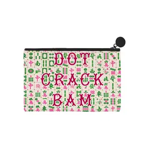 PO6662-Mahjong Dot Crack Bam Pink and Green Linen Pouch