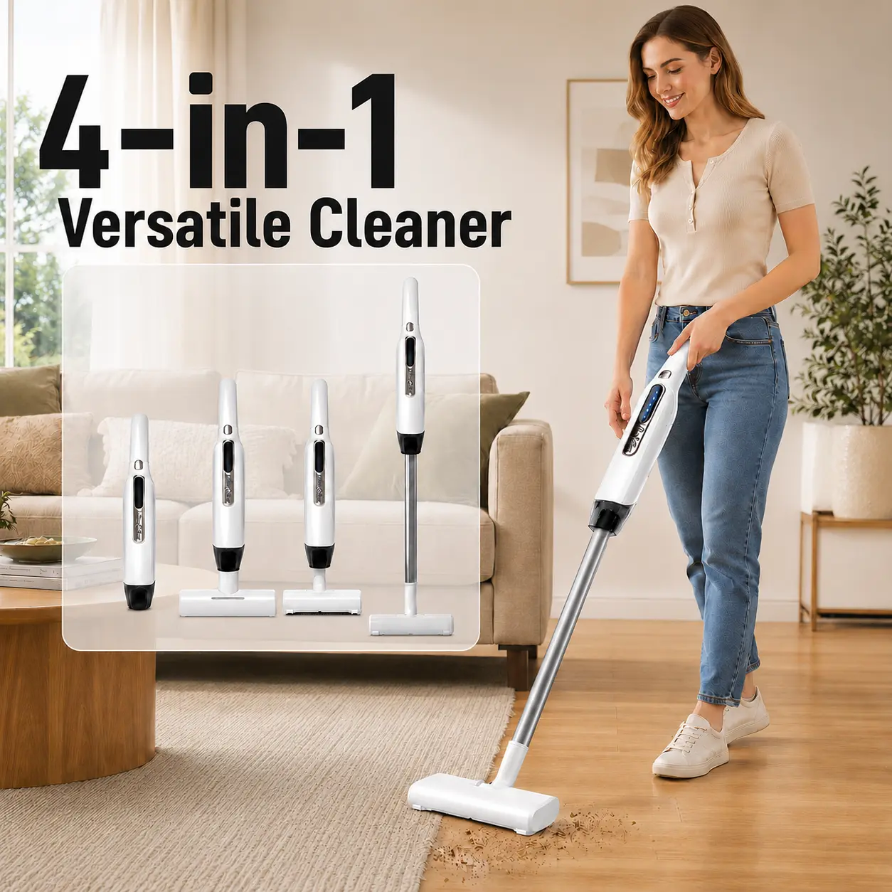 4-in-1 Cordless Stick Vacuum Cleaner, portable dust collector, Compact Handheld & Floor   Cleaning  Vacuum with Washable Filter and USB Charging, for Hardwood, Tile, No-Pile Rugs, Sofe, fathersdaygift