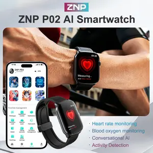 ZNP P02 Smartwatch multifunctional display AI intelligent conversation, real-time multilingual translation, HD Bluetooth calls, real-time heart rate and blood oxygen monitoring, message and app notifications, unisex smartwatch