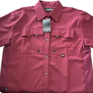 MAJA Maroon Short Sleeve Shirt with Pockets and Button Front Design by MAJA Brand Shirts