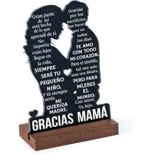 Gift for Mom from Son - Spanish Mamá Mom Son Embracing Sentimental Acrylic Plaque with Wood Stand Best Mother Ever Gifts Regalos para Mama Desk Birthday Mother’s Day Christmas Keepsake Gifts