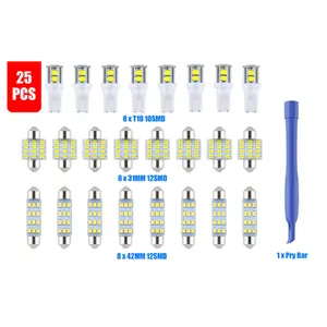 24Pcs LED Interior Lights Bulbs Kit Car Trunk Dome Map License Plate Lamps 6500K