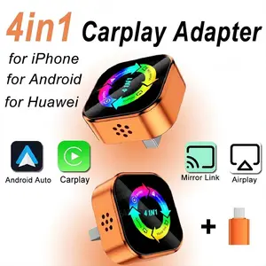 2026 World Cup New 4-in-1 Wireless CarPlay Adapter - Compatible with iPhone/Android | Fast Connection, Hands-Free Calling, AirPlay, Mirror Link, Netflix, YouTube. Type-C Adapter, Bluetooth 5.0 Fast Transmission, Ultra HD Stereo Sound
