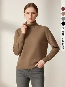 Women's Solid Thermal-Lined Drop- Shoulder High Neck Sweater, Casual Long Sleeve Jumper For Daily Outdoor Wear, Women's Knit Top for Fall & Winter