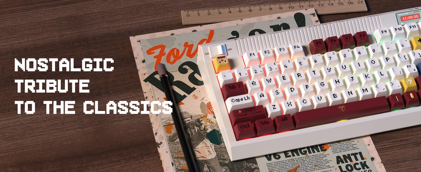 Risophy wireless retro typewriter keyboard with OLED screen & knob, three-mode link, 75% RGB mechanical keyboard, hot-swappable,Hi-Fi Linear Switch. Risophy wireless retro typewriter keyboard with OLED screen & knob, three-mode link, 75% RGB mechanical keyboard, hot-swappable,Hi-Fi Linear Switch.