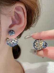 A pair of spherical earrings that can be worn in front and back, super shiny and simple Japanese and Korean style, suitable for daily life and banquets, Fashion Earring