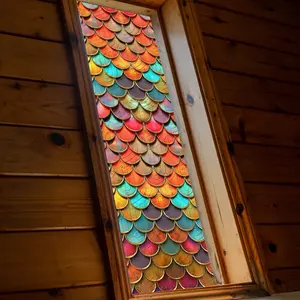 Static Cling Bright Color Vintage Shell Pattern Glossy Decorative Window Privacy Film Dg7523, Light Blocking Glass Sticker for Living Room Bedroom