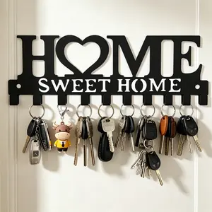 Wall Mount Metal Key Holder,Sweet Home Letter Design,10 Hooks Key Rack Organizer for Entryway Kitchen Bathroom Hanging Keys Hats