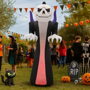Ubesgoo 12FT Giant Halloween Inflatable Blow Up Decorations, Grim Reaper with Jack-o'-Lantern Pumpkin Head and 3-Color LED Flame for Holiday Party Garden Lawn Yard Patio Décor