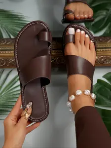 Women's Fashionable Plain Color Toe Loop Slippers, Casual Comfortable Flat Sandals for Beach, Non-slip Slides for Indoor & Outdoor Wear, Casual Flip Flops