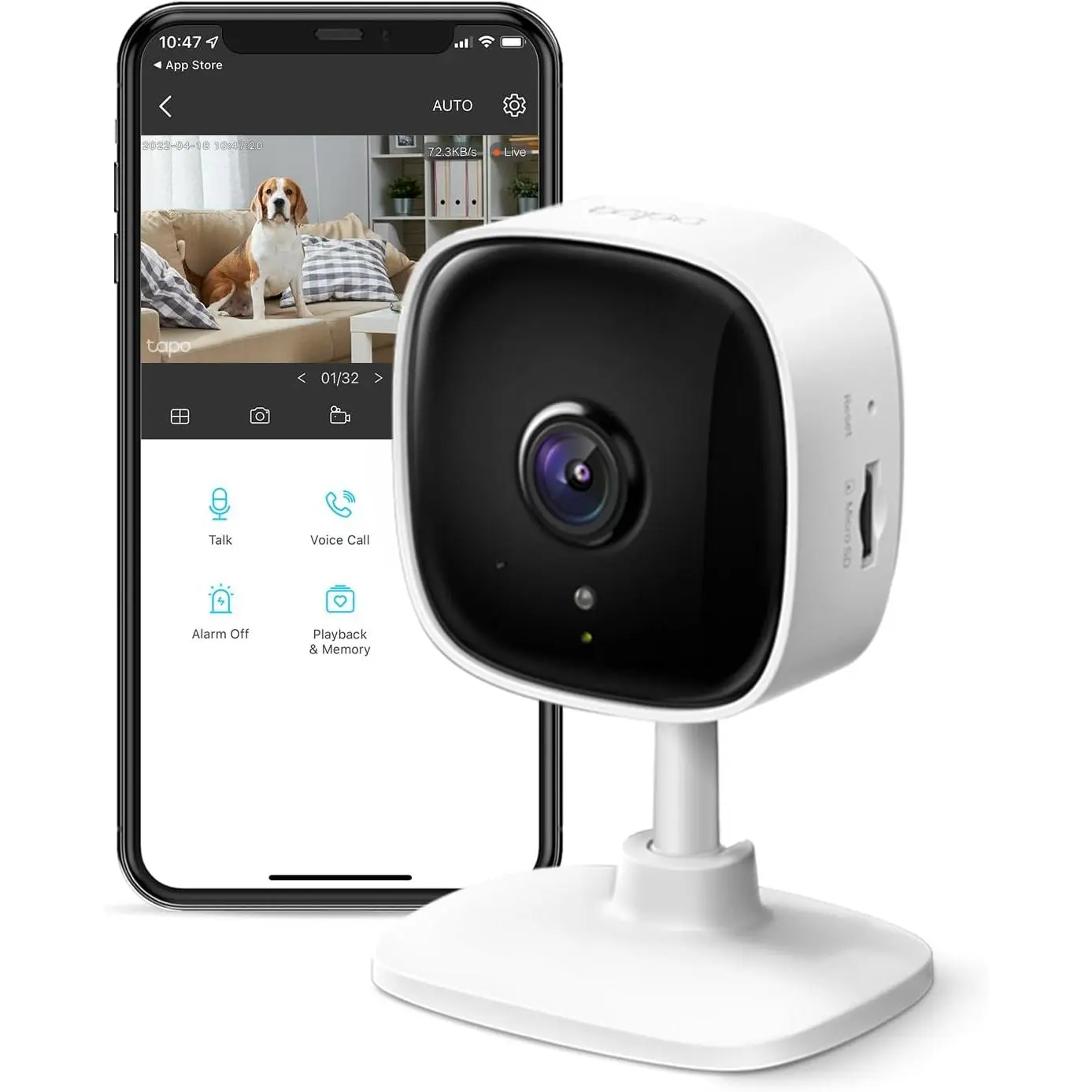 Tapo C100 1080P Secure Indoor Security Camera - Baby Monitor, Dog Camera with Motion-Sensor Detection, 2-Way Audio, Siren, Night Vision, Cloud & MicroSD Card Storage, Customizable, Works with Alexa & Google Home