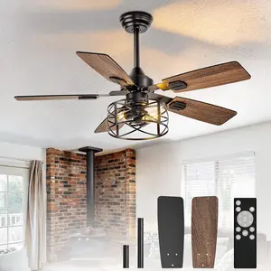 42-Inch Ceiling Fans with Lights: Caged Ceiling Fans Dual Finish 5  - Rustic Ceiling Fan with Remote Control for Farmhouse Living Room Outdoor Porch (E26 Bulb Included)