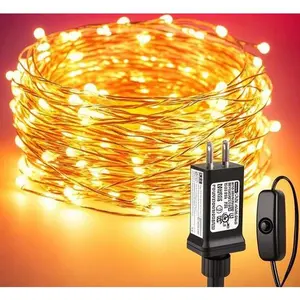 100 LED Copper Wire String Lights, 33ft Waterproof Indoor Outdoor Decorative Lights, Warm White Fairy Lights for Bedroom Patio Garden, Flexible Craft Lighting, Durable Plug-in Design