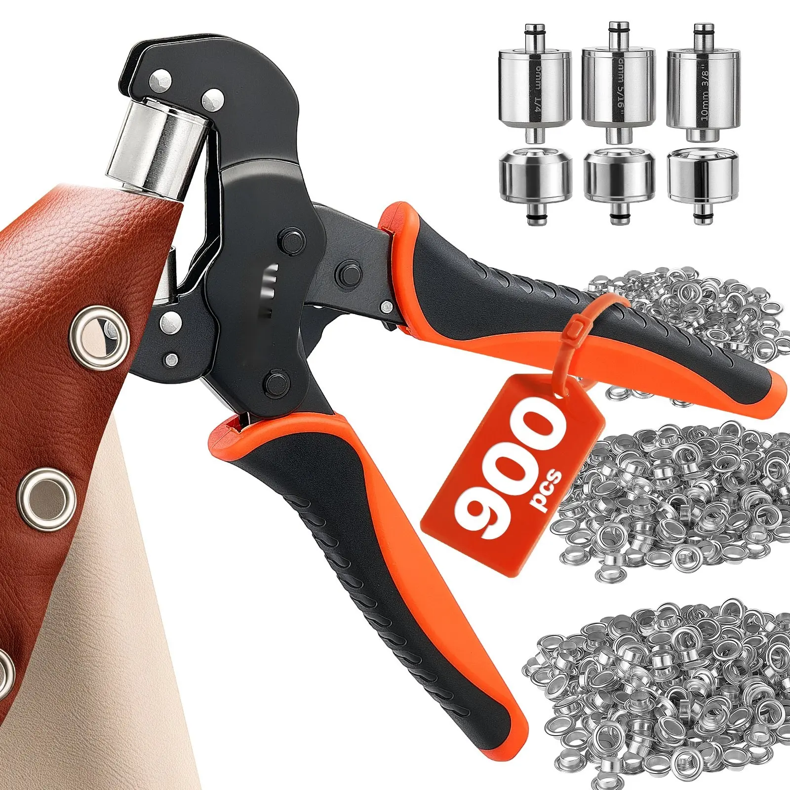 Grommet Tool Kit Set With 900 Grommets And Eyelets, Includes 1/4 Inch, 5/16 Inch, 3/8 Inch Sizes, Washers, And Tools; Manual Grommet Press Pliers, Punches, Blocks For Leather, Tarps, Shoes, Crafts, Fabric, Outdoor Projects