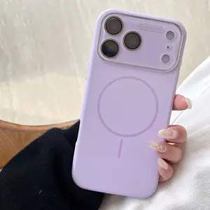 Magnetic Liquid Silicone Case With Large Camera Protection. The Silver Frame Around The Lens Enhances The Phone’s Style, And The Soft, Flexible Material Absorbs Impacts Effectively For iPhone 17 16 15 14 13