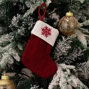 Snowflake Christmas Stocking Large Cable Knit Fireplace Hanging Sock for Kids, Family Holiday Party Decorations, Classic Festive Decoration