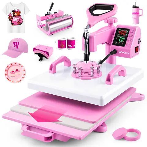 AKEYDIY 15-inx15-in Industrial-Quality 5-in-1 Multifunction Heat Press Kit for Crafts Sublimation Art, 360° Swing Away, 30oz Tumbler Press, 0-999s Timer, Save Heat Profiles, Aluminum Plate, LCD Controls, Auto-Fuse Safety, SohoChic (for T-Shirts/Mugs/Hats)