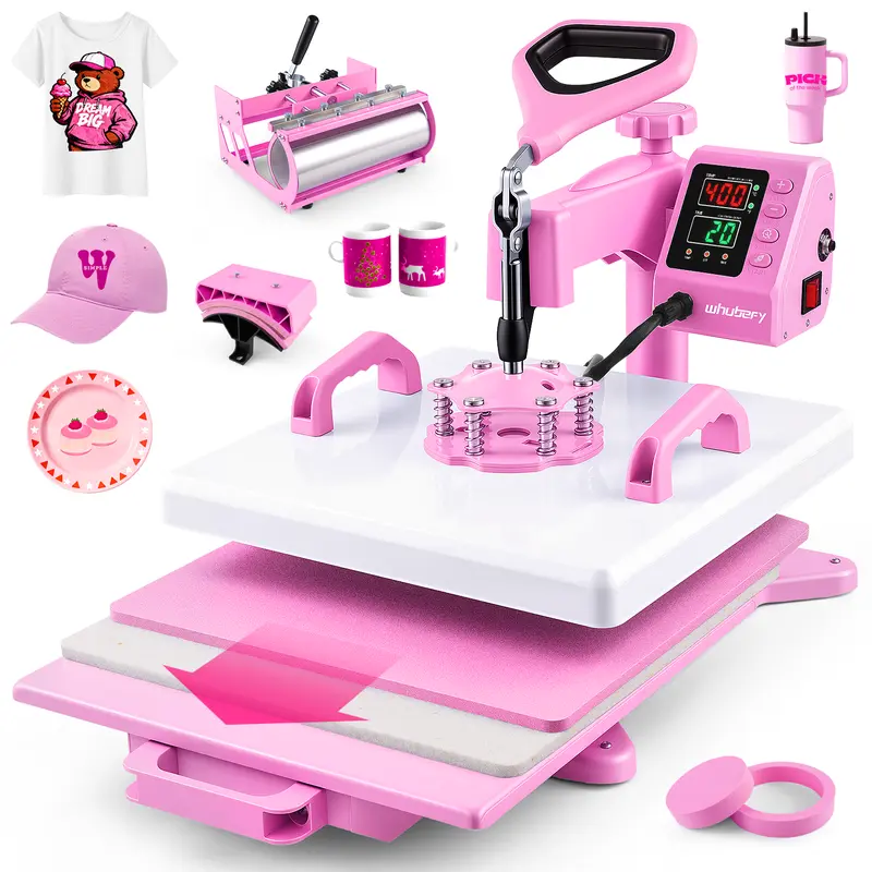AKEYDIY 15-inx15-in Industrial-Quality 5-in-1 Multifunction Heat Press Kit for Crafts Sublimation Art, 360° Swing Away, 30oz Tumbler Press, 0-999s Timer, Save Heat Profiles, Aluminum Plate, LCD Controls, Auto-Fuse Safety, SohoChic (for T-Shirts/Mugs/Hats)