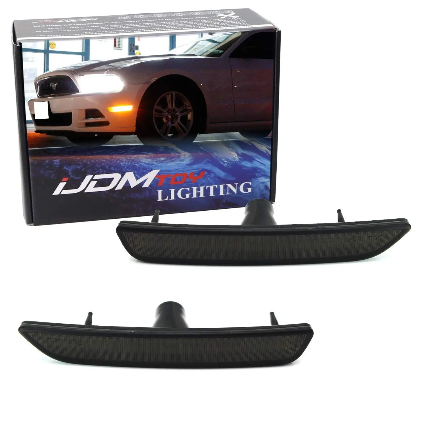 iJDMTOY For Ford 2010-2014 Mustang Front Bumper Smoked Lens 27-SMD Amber Full LED Side Marker Light Assembly Kit,