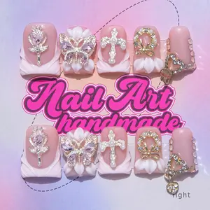 Delicate Handmade Y2K Style Nail Set, Includes Jelly Glue, Scrubbing Stick and Wood Rods, 4 Sizes: XS, S, M and L, Perfect Gift for Women, Nail Art Design