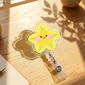 Shining Yellow Star Acrylic Badge Reel For Pediatric Nurses And Teachers Aesthetic Id Holder