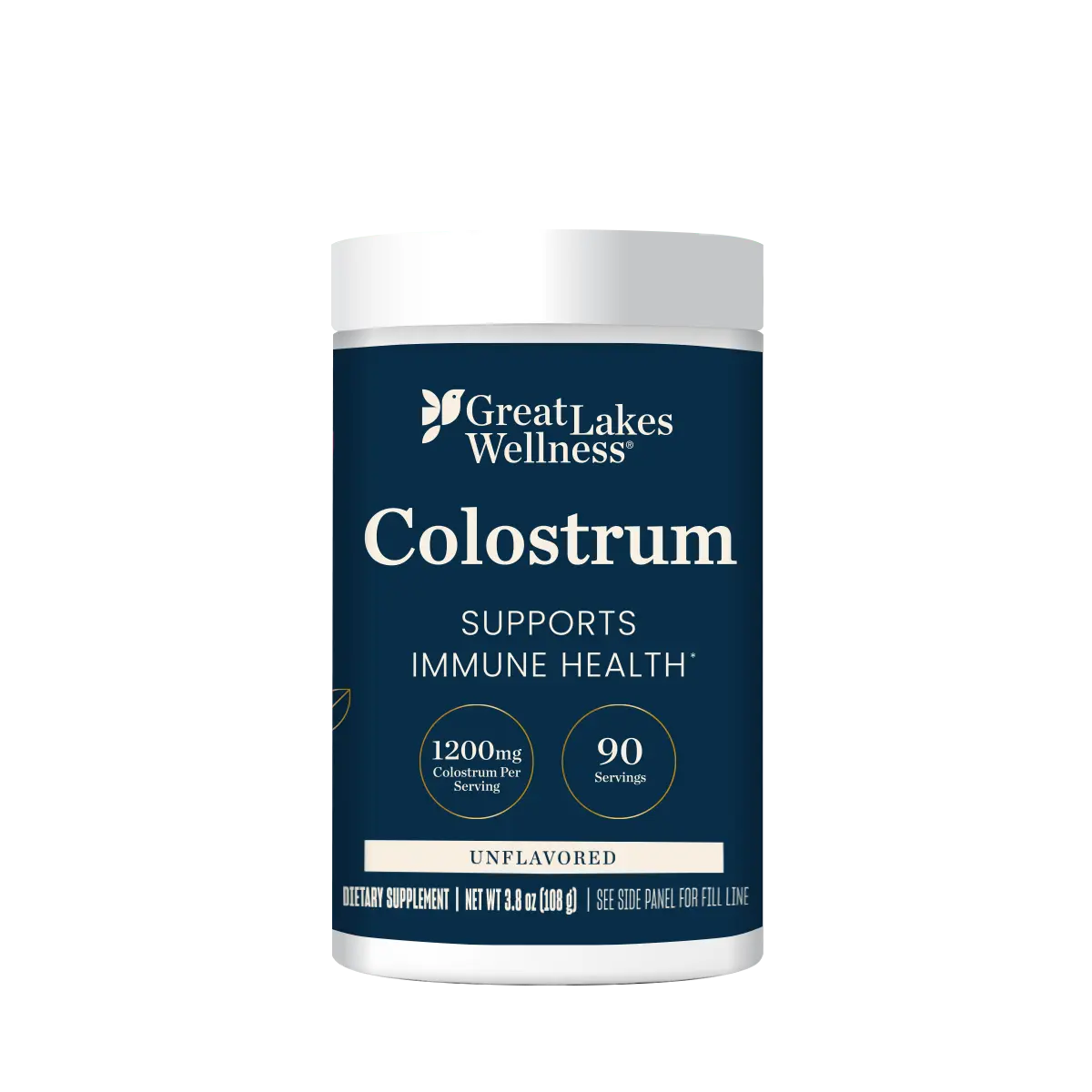 Great Lakes Wellness Colostrum Powder 1200mg Bovine Colostrum per Serving 90 Servings per Tub Unflavored for Immune Health Support