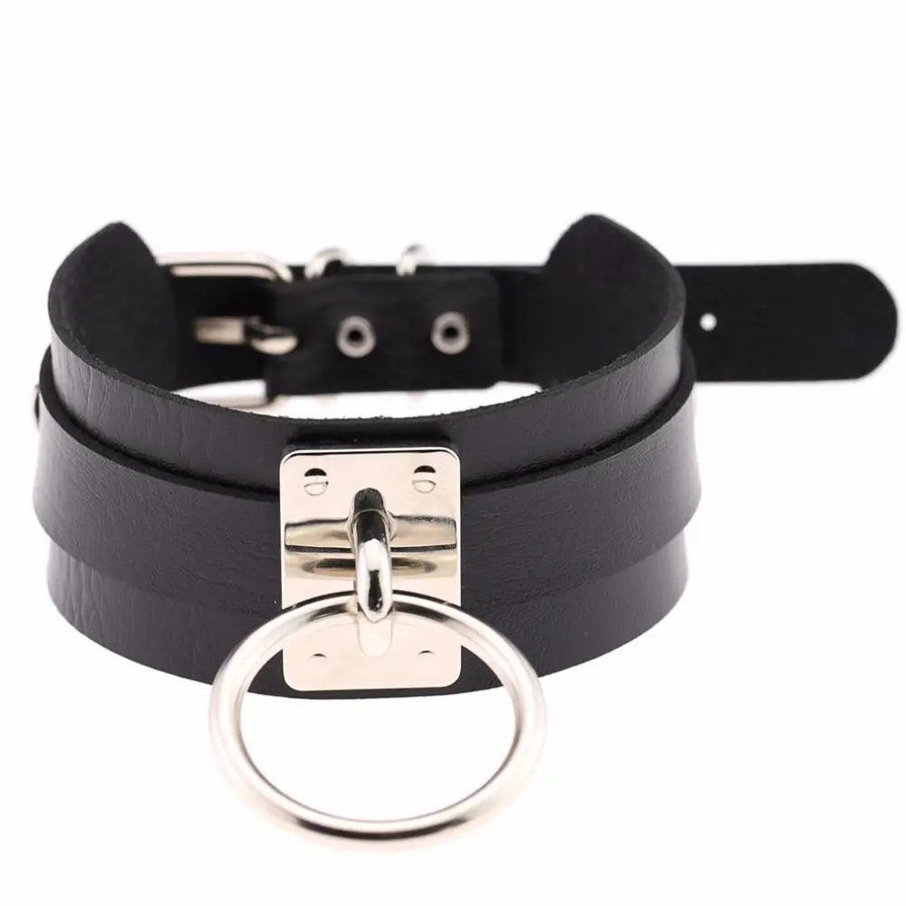 KMVEXO New Fashion Sexy Harajuku Handmade Choker Punk Leather Collar Necklace Silver Color Metal O-Round Torques Party Jewelry