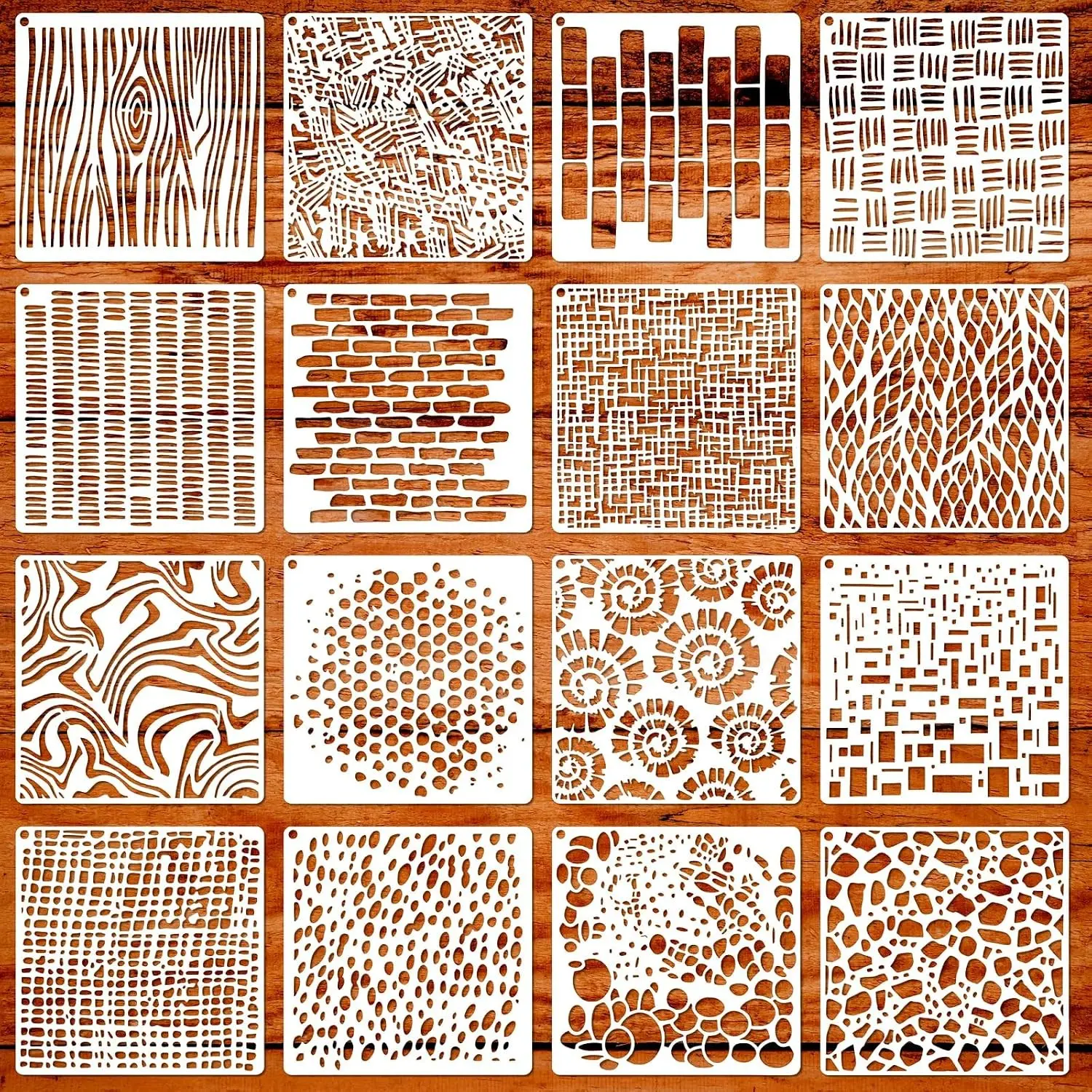 16PCS 12-In Reusable Plastic Geometric Stencils, PET Texture Pattern Templates for Wall Decor, Wood Furniture & Canvas - Home Supplies Craft Painting DIY Tools, Modern