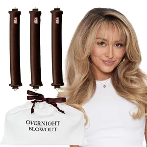 The Original Authentic Overnight Blowout Classic 3 Rod Set (scarf NOT included) Heatless Haircare Velvet Material Easy Hook Lock Design US Market, 3 pcs, Preserve Blowout, No heat curl, sleep