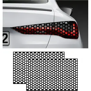 2PCS Car Rear Tail Light Lamp Stickers Honeycomb Type Decal, 18.9"*11.8" Universal DIY Self Adhesive Tint Film Taillight Sheet, Car Rear Tail Light Headlight Taillight Cover Trim (Bright Black)