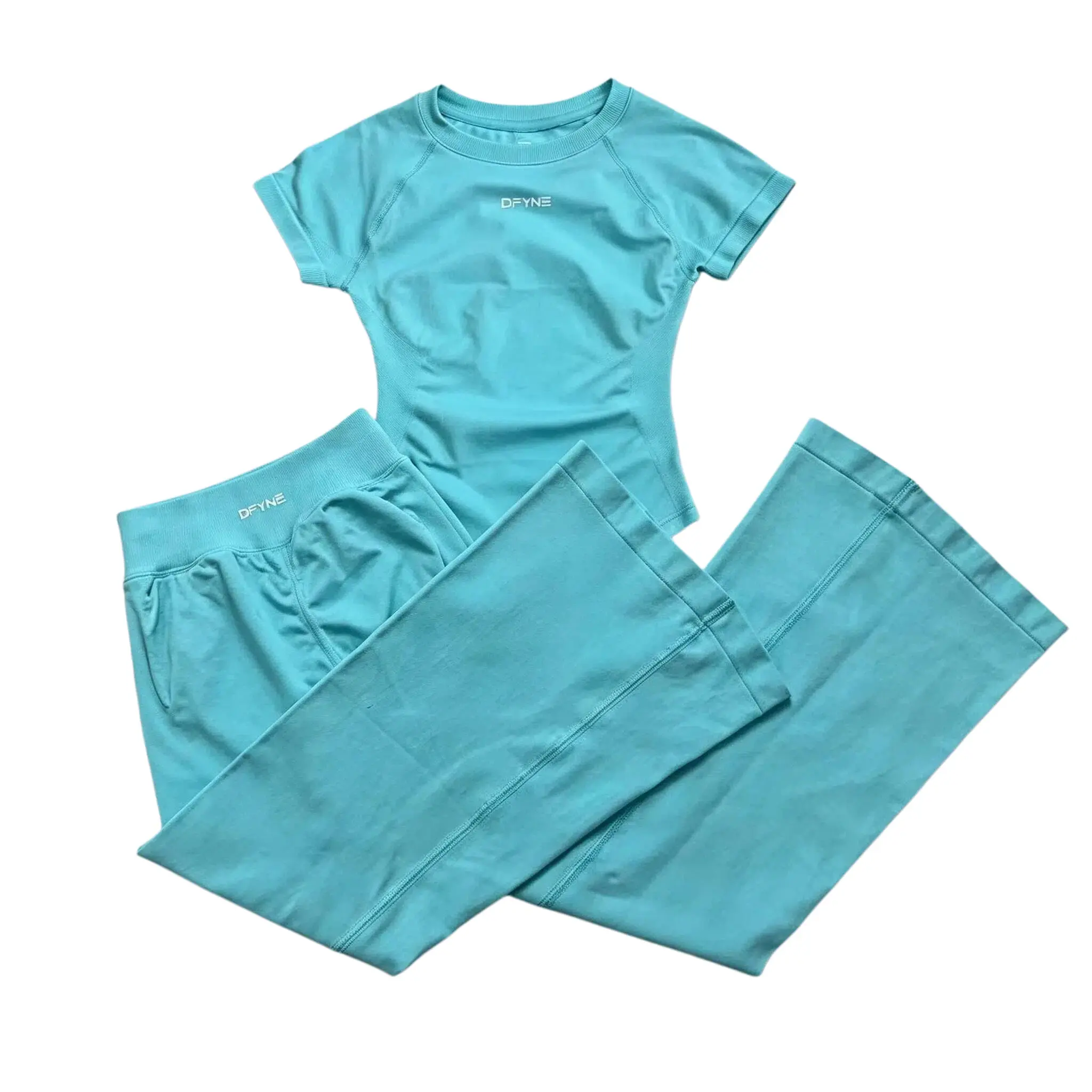Dfyne Women's Miami Tour 2-Piece Sport Set, High-Waist Wide Leg Flare Pants with 3-Panel Waist & Top, Breathable Gym Yoga Activewear, Athleisure Activewear Clothing, Breathable Activewear